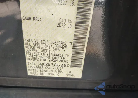 2016 Nissan Altima 2.5 S z USA, uszkodzony, nr VIN 1N4AL3AP1GN386360